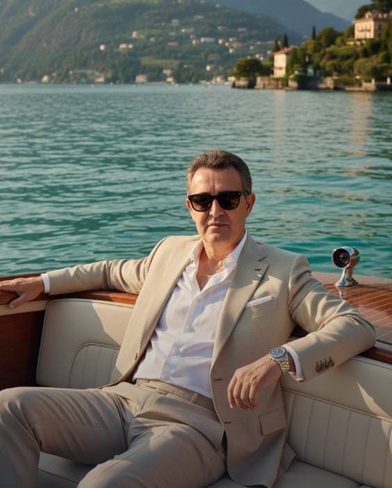 Homem elegante num barco