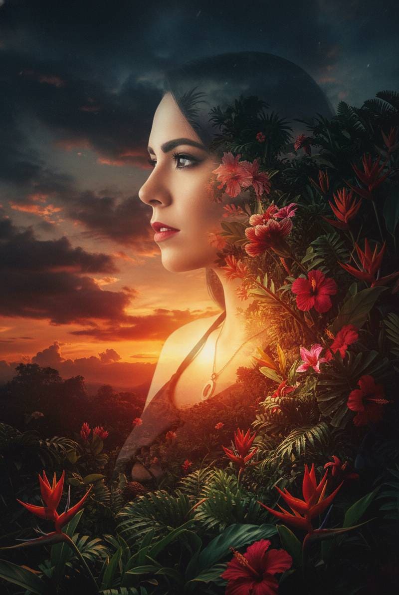 Cara de Mujer mezclándose con el paisaje