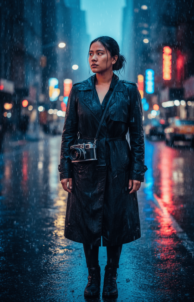 Mujer bajo la lluvia