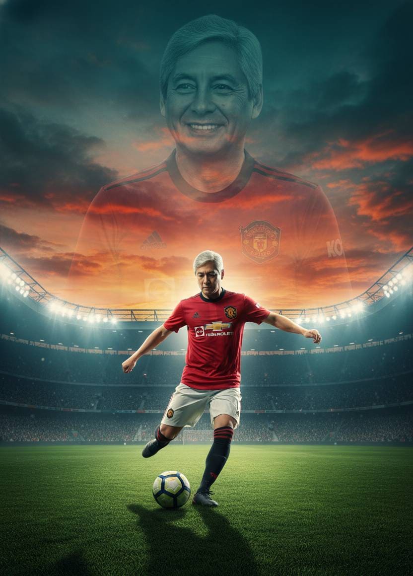 Soccer player wearing a red Manchester United jersey