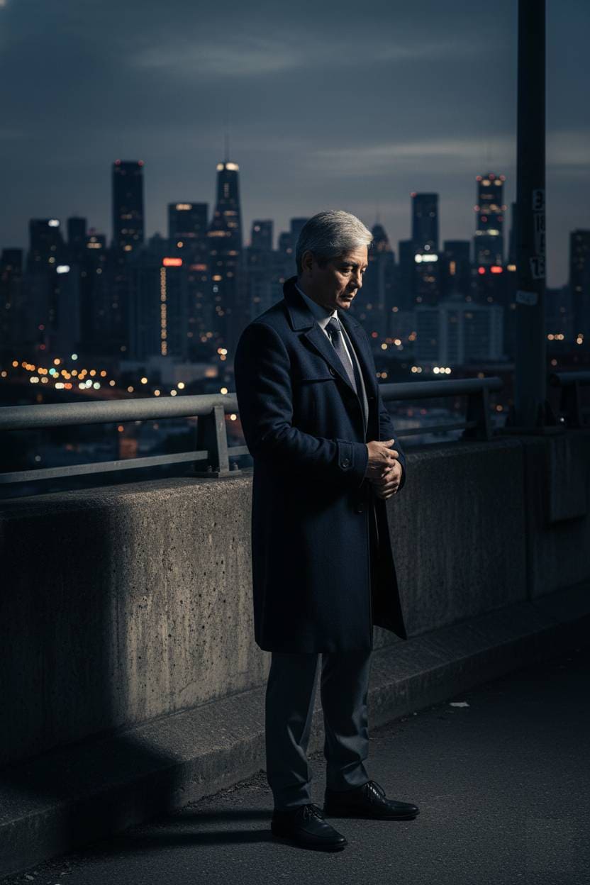 Standing alone on a concrete bridge