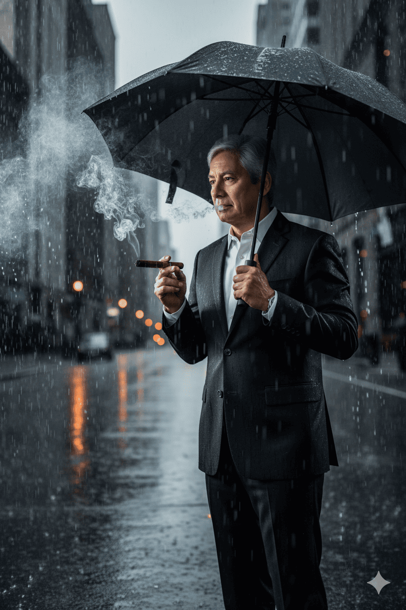 Hombre bajo la lluvia