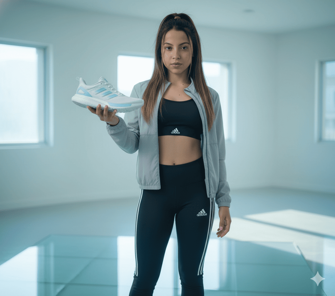 Joven mostrando zapatillas adidas