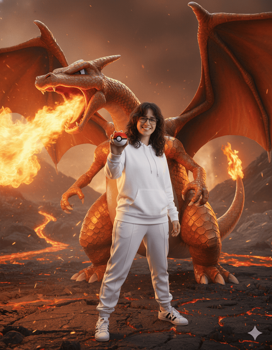 Chica con un pokemon dragón 