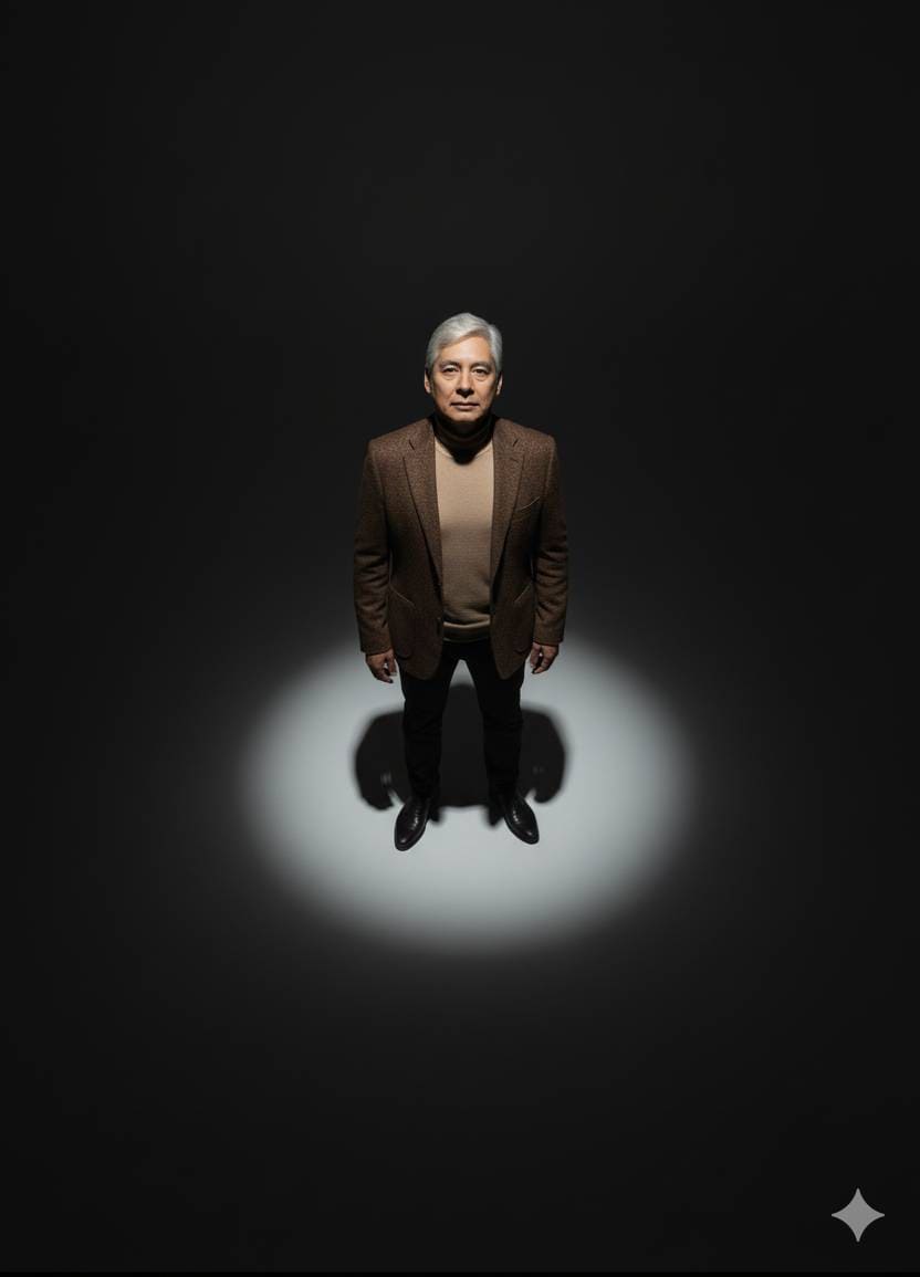 Standing alone in a dark studio