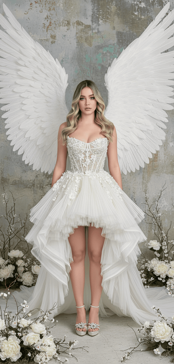  Angel Elegante en Vestido Blanco de Alta Costura