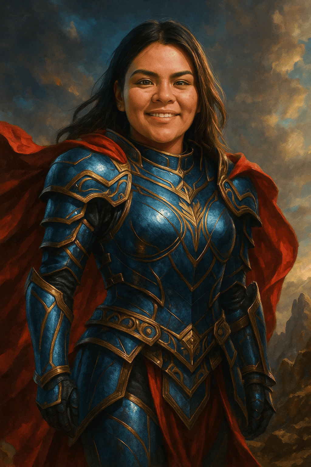 Mujer guerrera de armadura azul