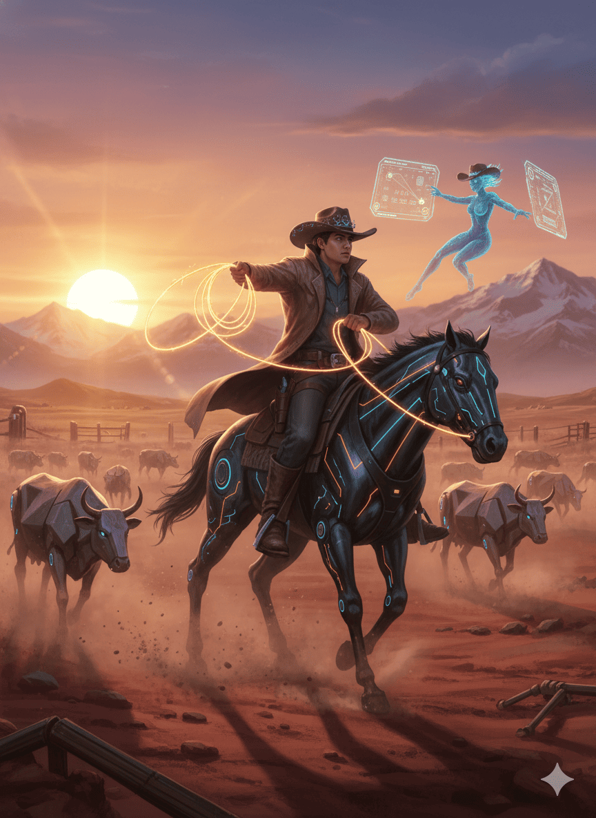 Enlazando Vacas en el Campo