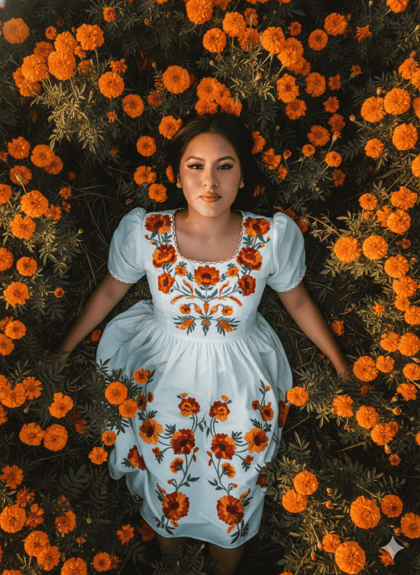 Joven en un patio con flores
