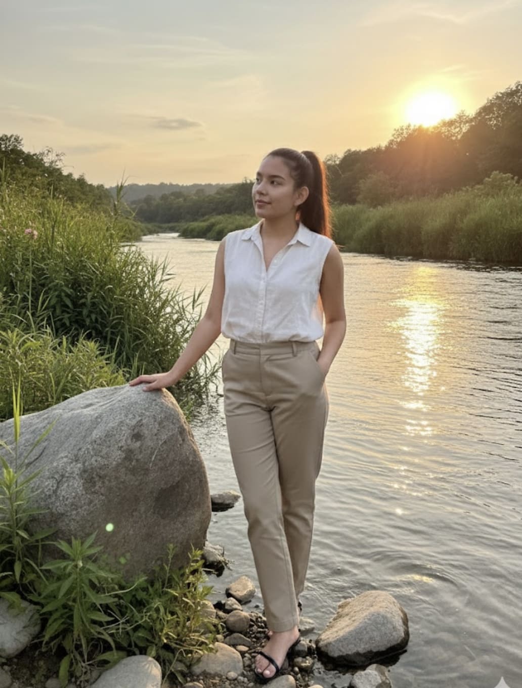 Mujer, mirando el horizonte