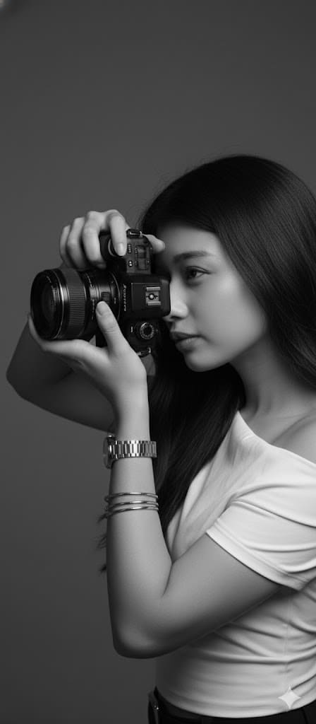mujer con una cámara fotografica