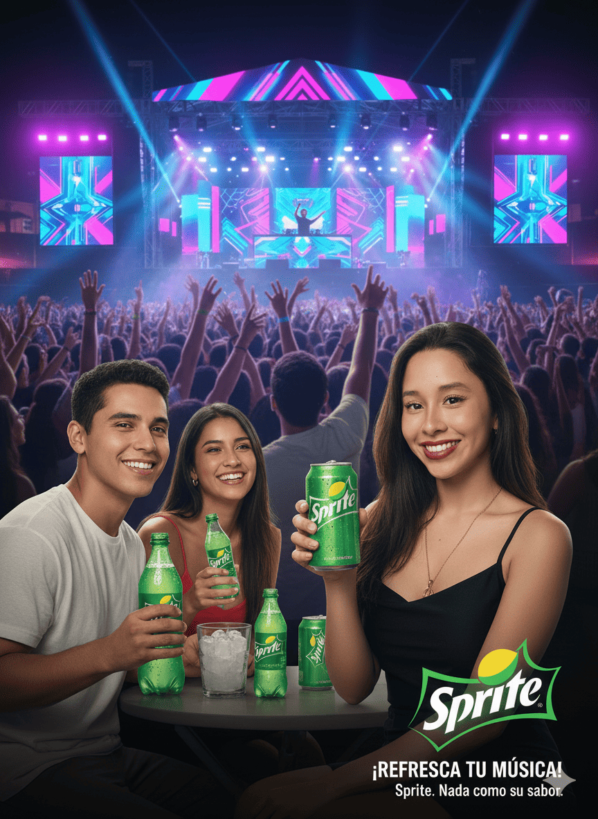 Compartiendo una refrescante soda Sprite con amigos