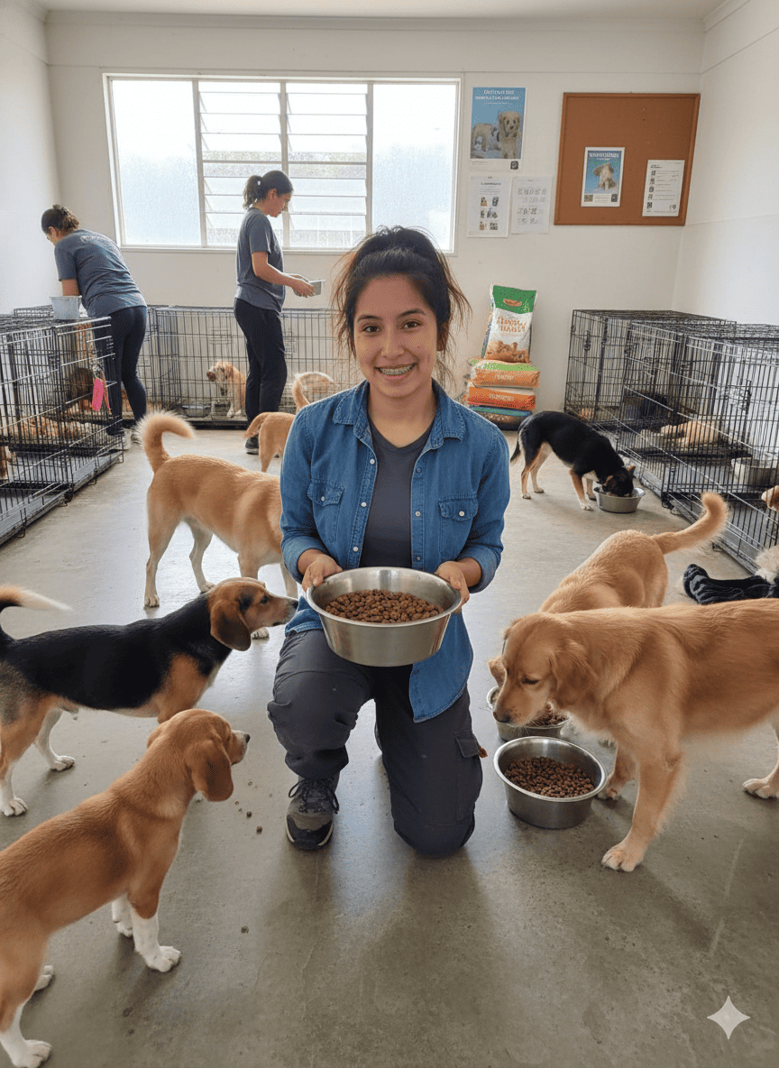 Imagen alimentando perritos en un Albergue