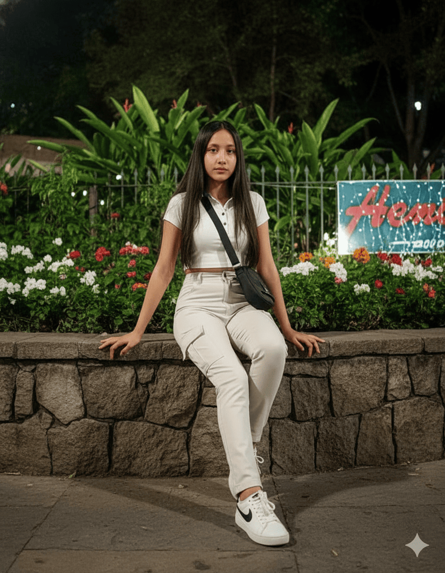 Mujer sentada sobre piedra 