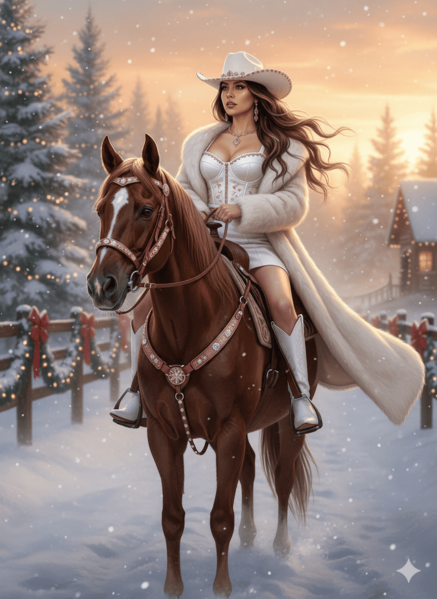 Elegante sesión de fotos de vaquera de invierno. 