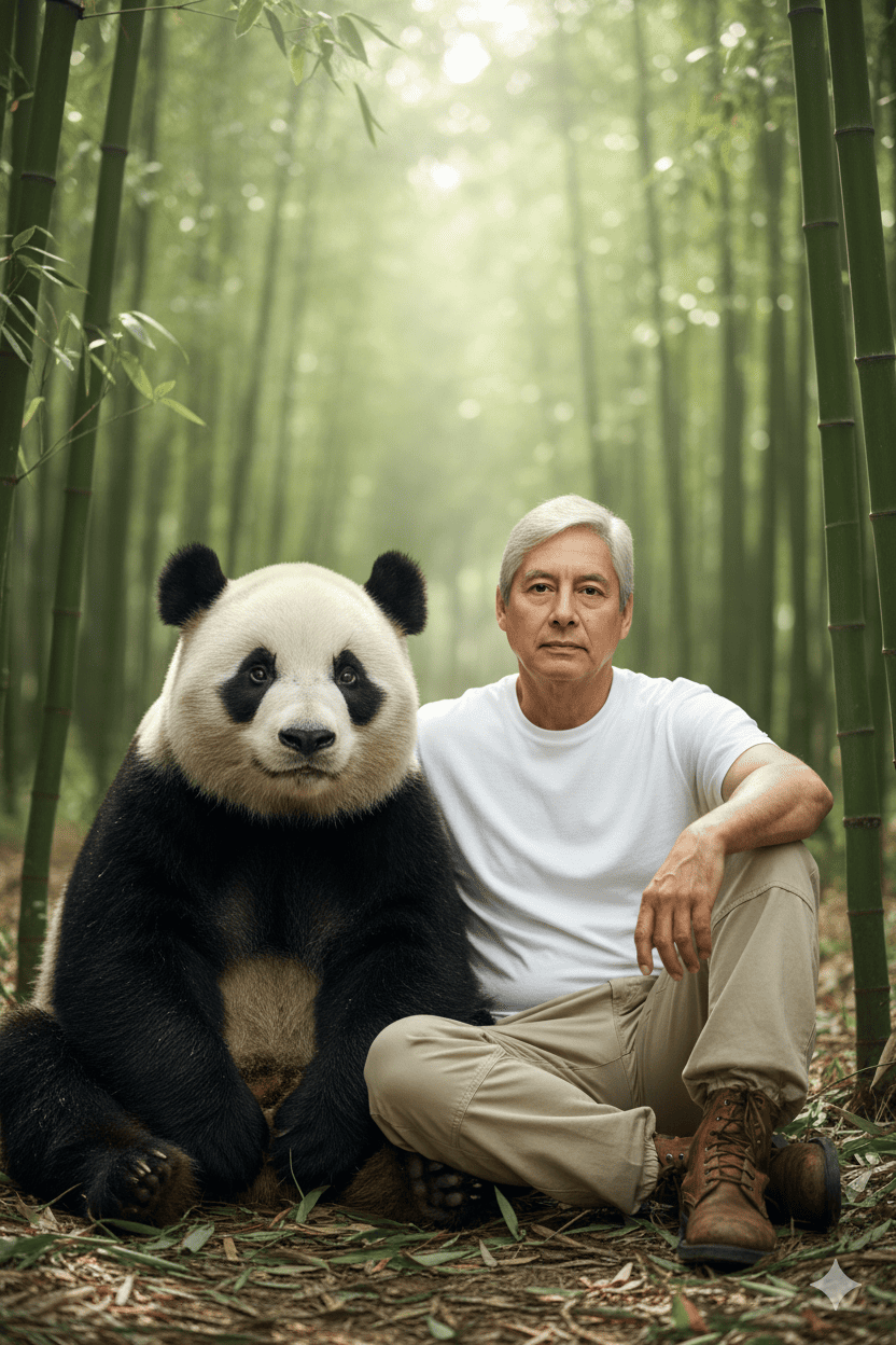 Sitting beside a giant panda 