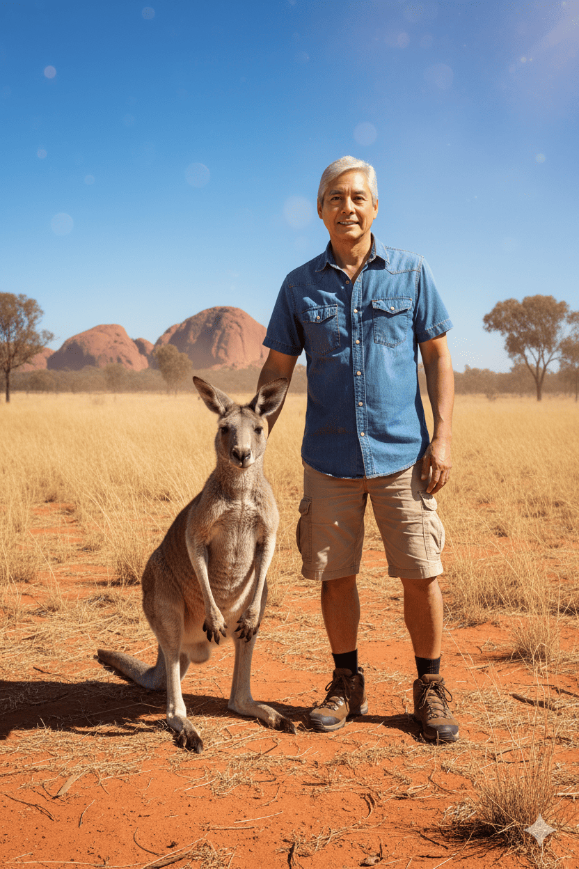 Beside a friendly kangaroo 