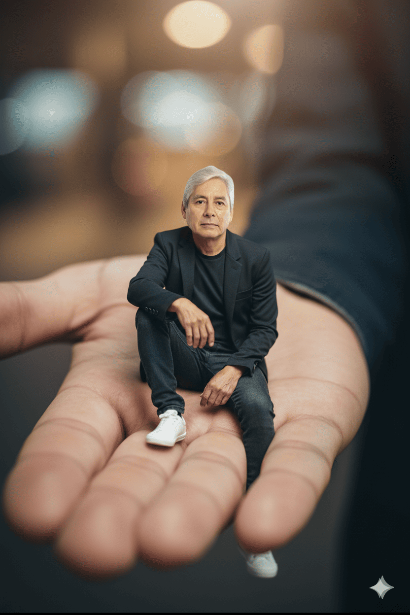 In the center of a large human palm