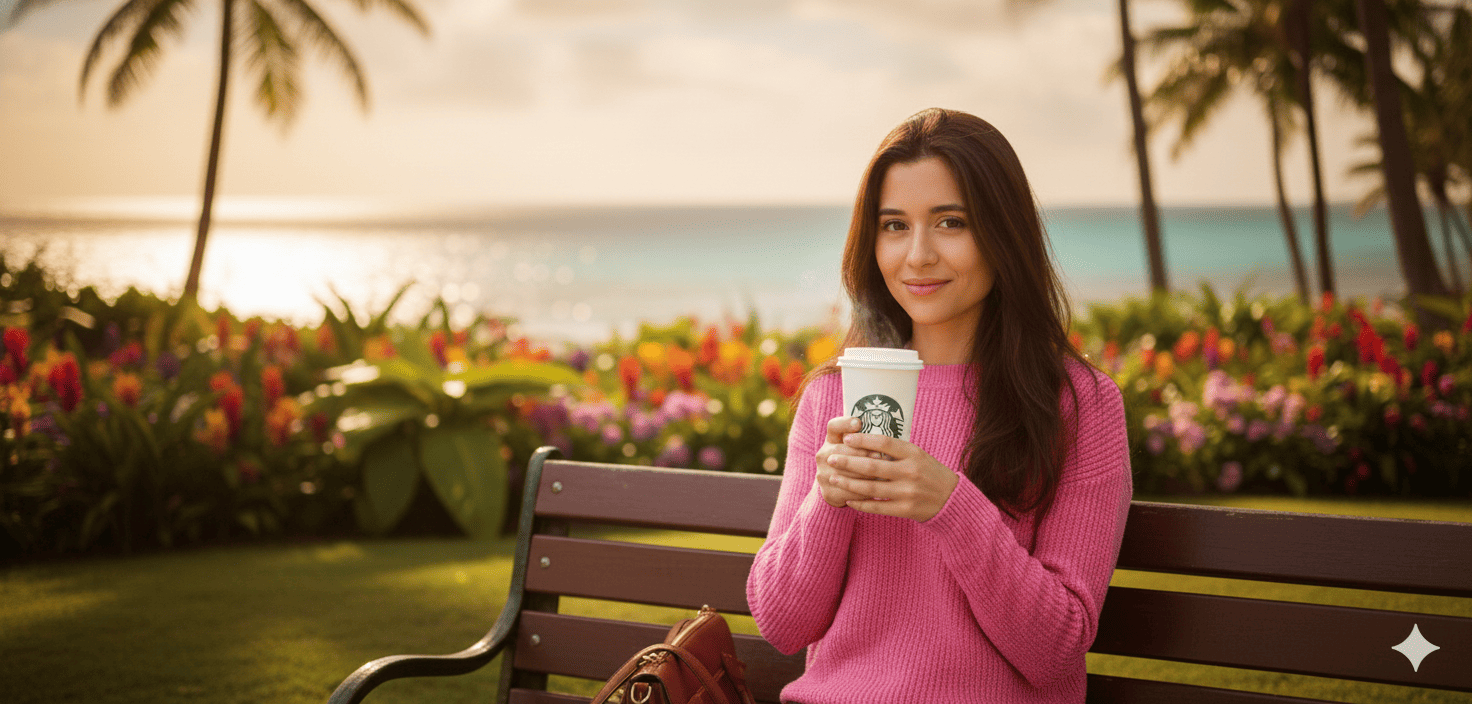 Tomando un café Starbucks