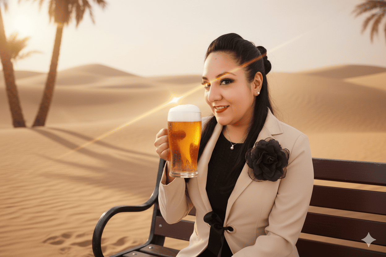 Tomando cerveza en el desierto