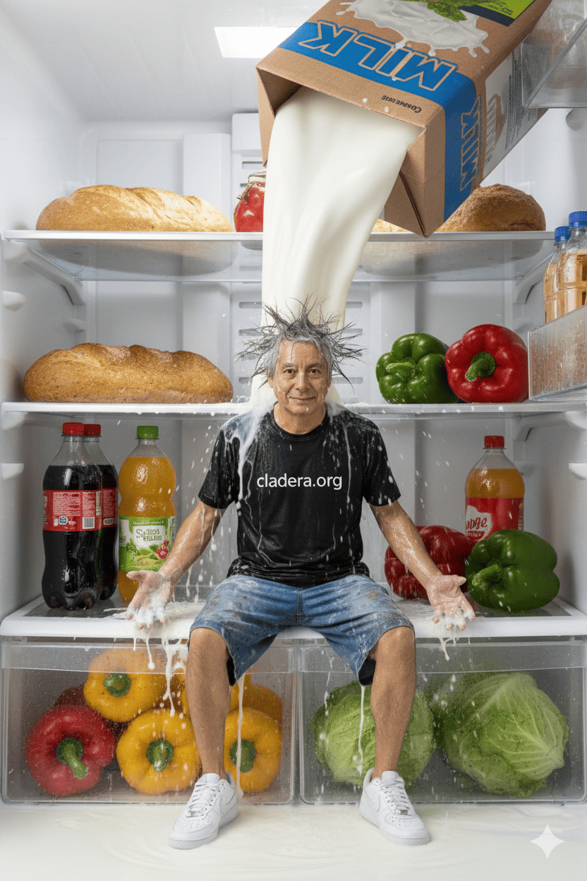 Messy and wet, soaked with milk