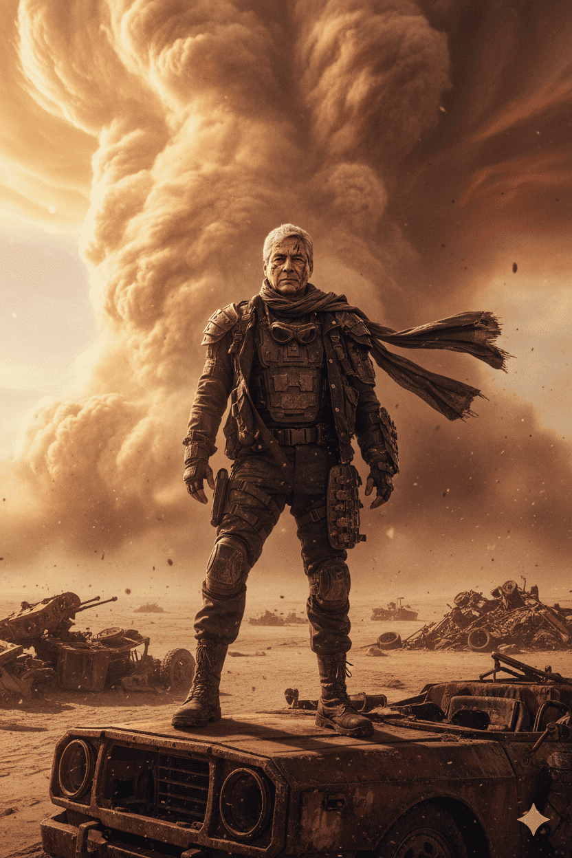 Military vehicle in vast desert