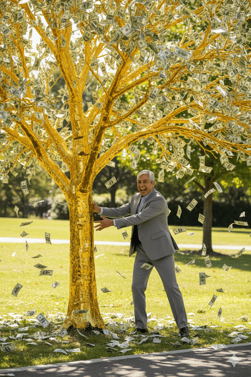 Golden tree and dollars