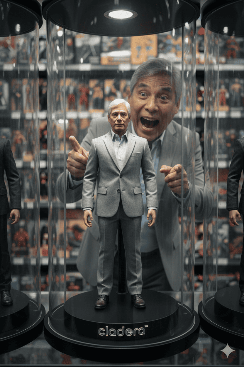 The figure stands on a circular black acrylic base