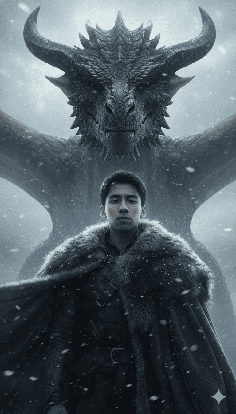 Retrato Épico: Dragón y Nieve