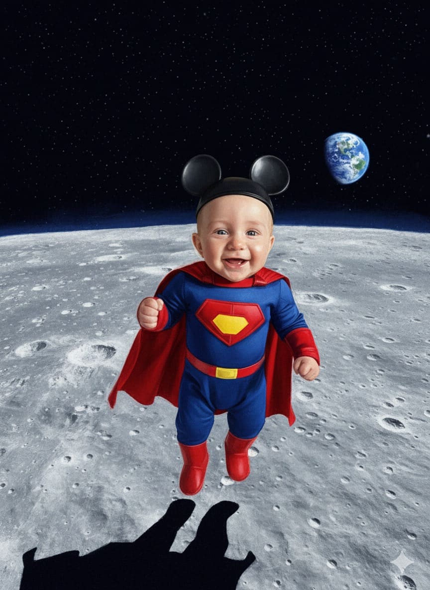 Bebé Súper Héroe en la Luna