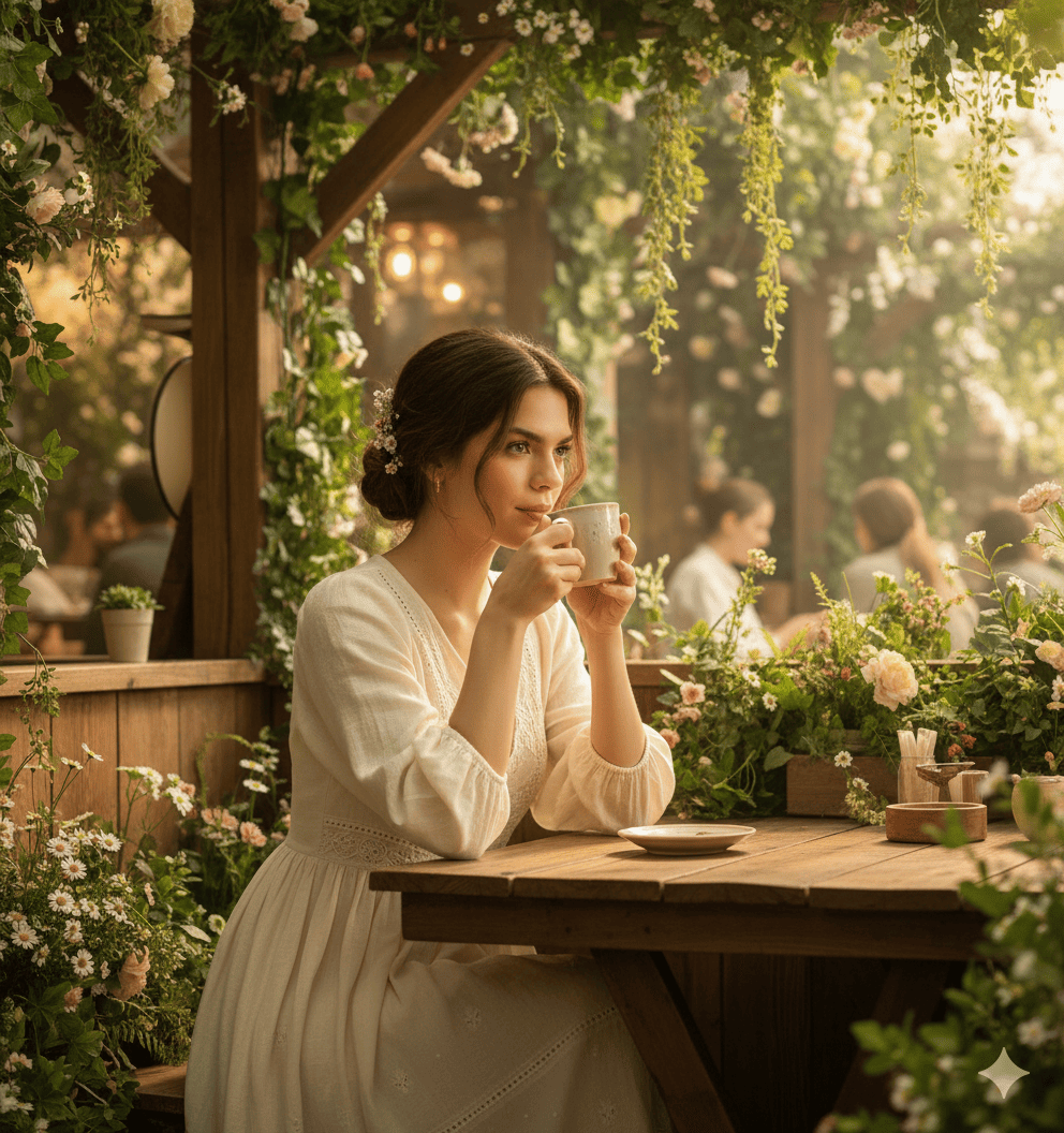  disfrutando y tomando su primera taza de café 