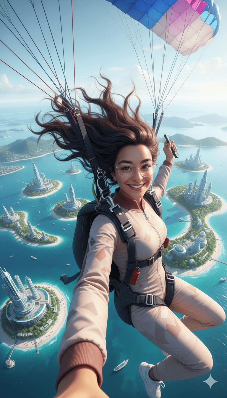 Joven tirandose de un paracaidas 