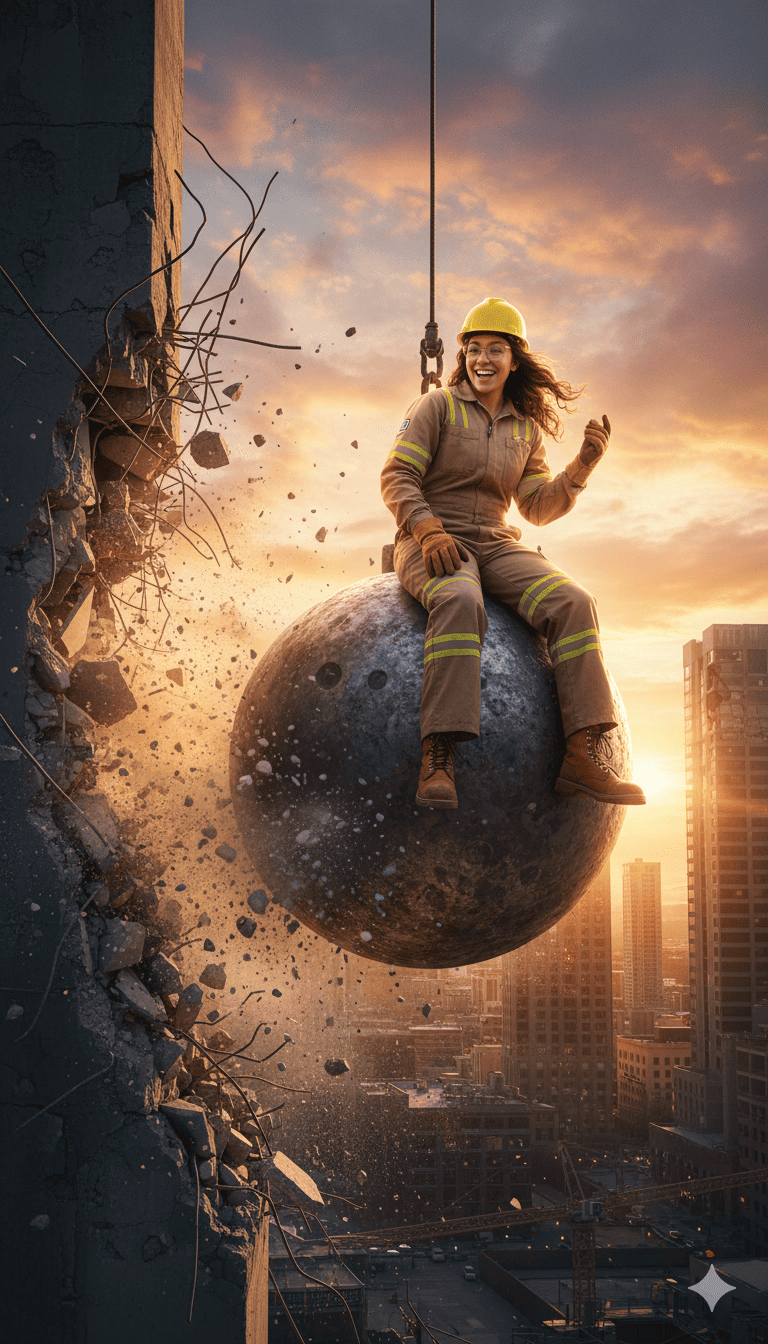 Ingeniera destruyendo un edificio 