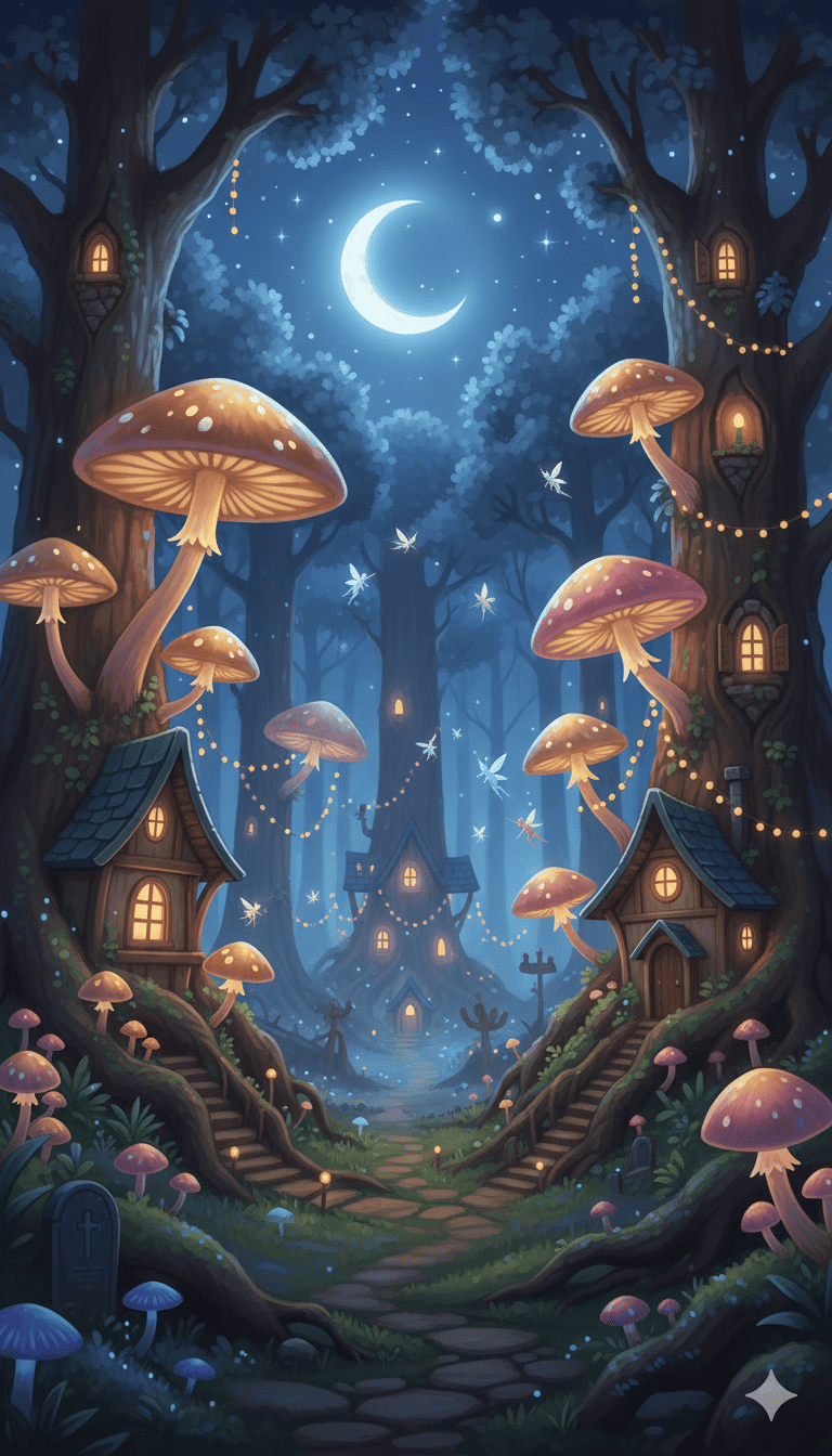 Aldea de hadas nocturna