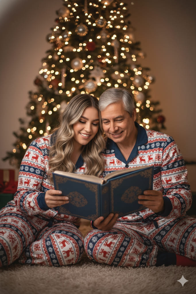 Leyendo un libro en navidad 