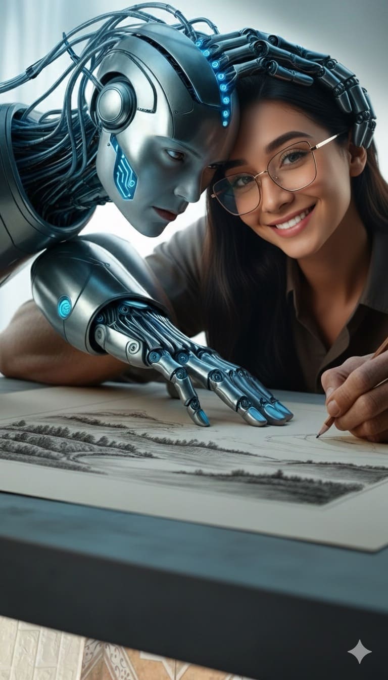 Mujer interactuando con el robot 