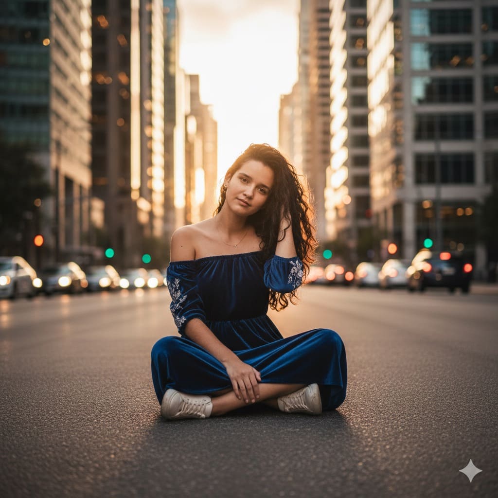 Escena Urbana Realista al Atardecer 