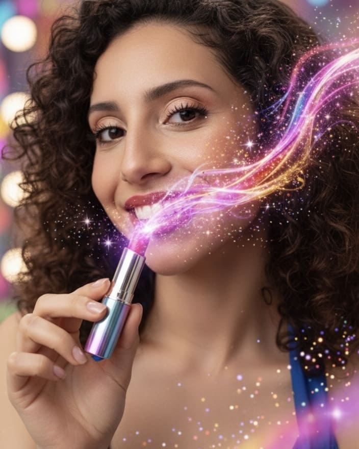 Influencer probando maquillaje mágico”