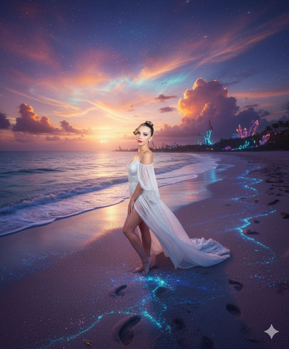 Playa Mágica con Cielo Fantástico