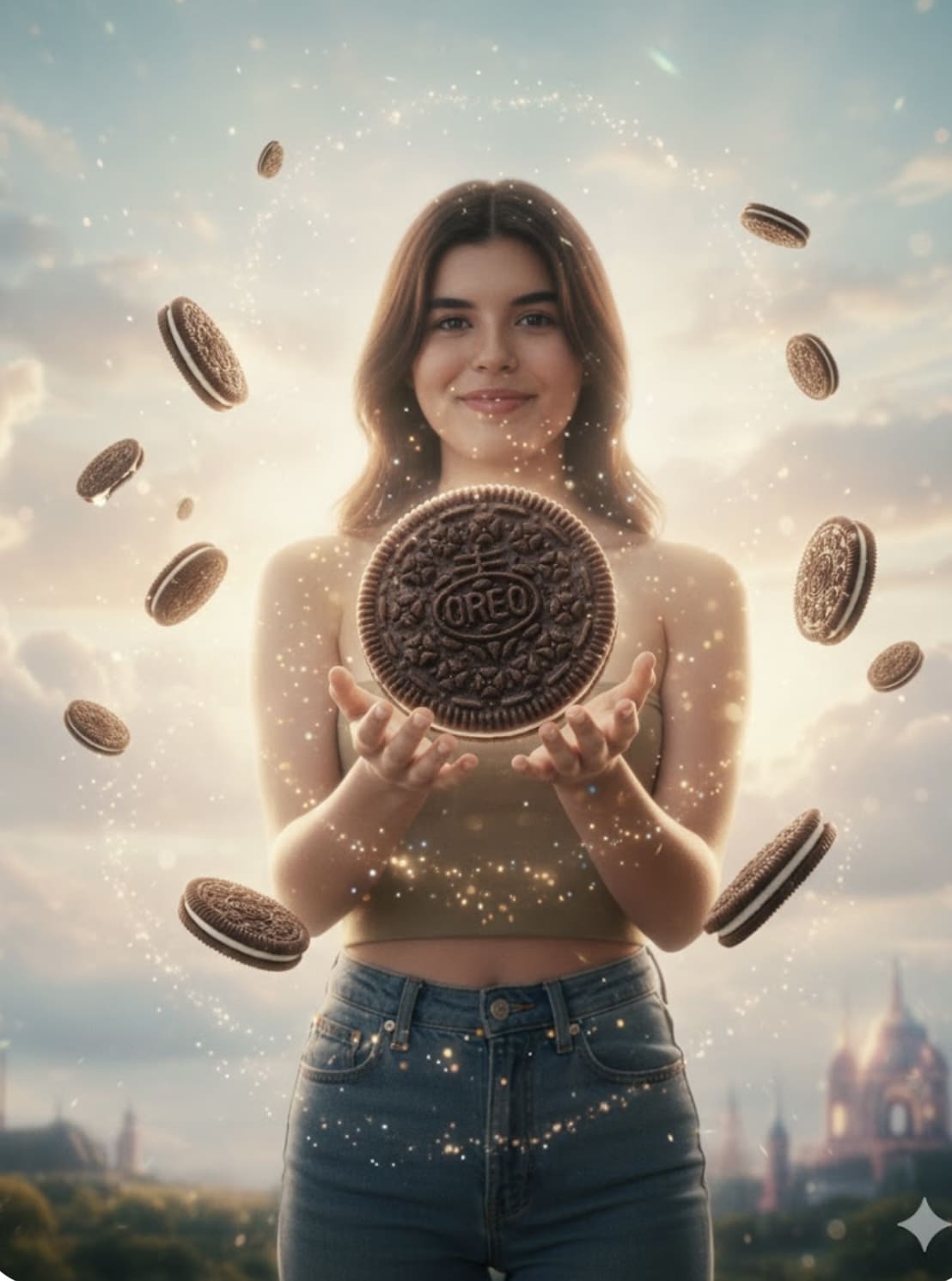 Ofreciendo una Oreo mágica flotante