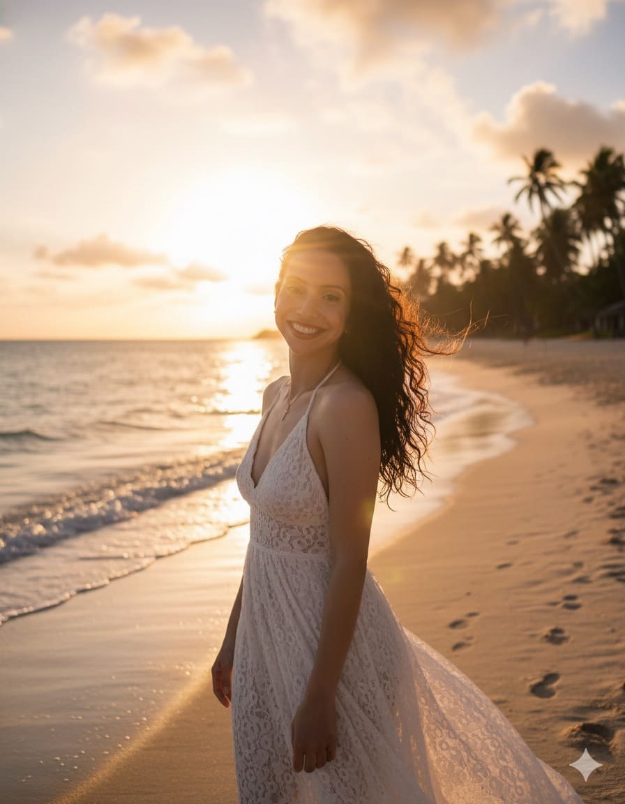 Foto en la playa al atardecer”