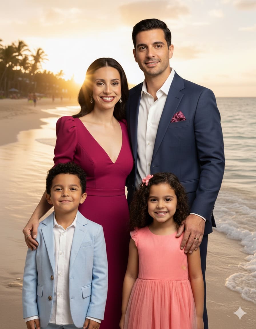 Foto de vacaciones en la playa con familia”