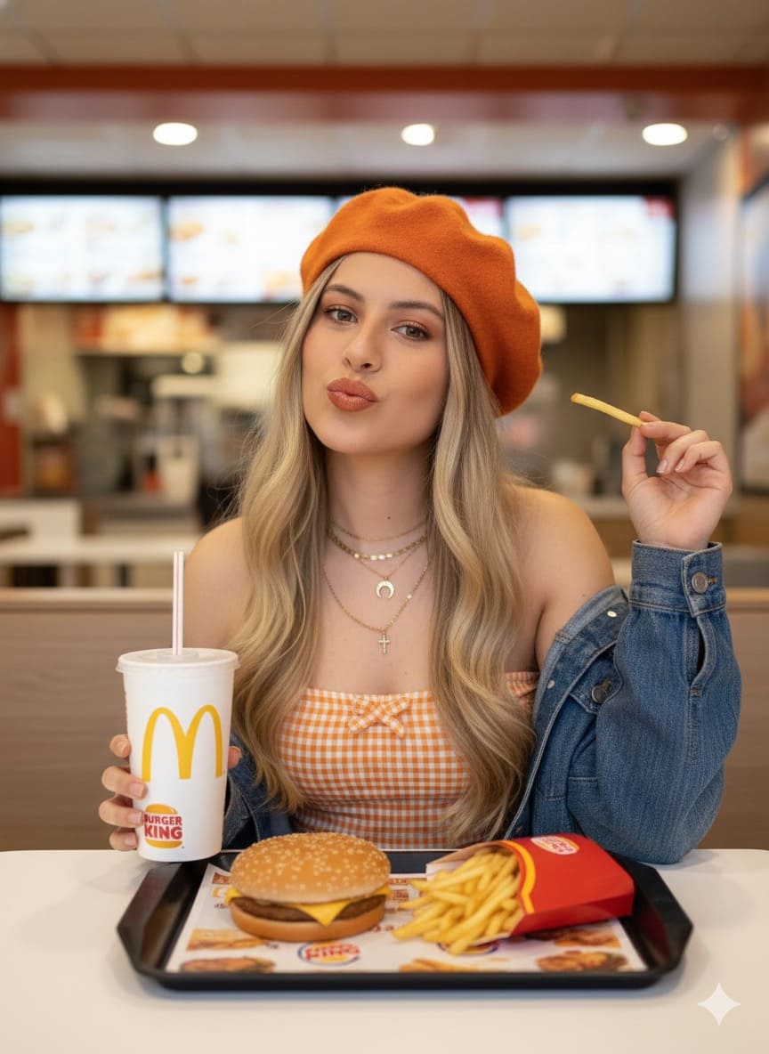 Comiendo  hamburguesa Burger King 