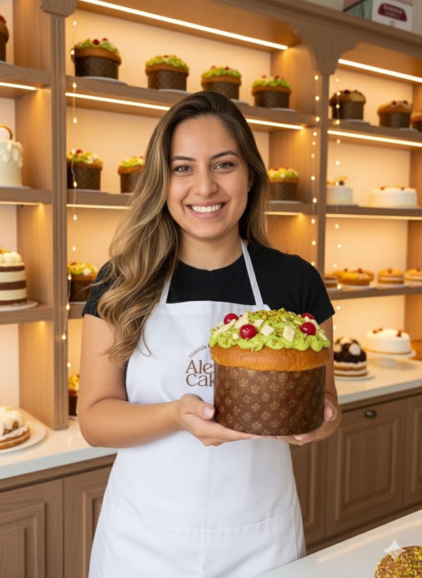 En pastelería con paneton de pistacho 