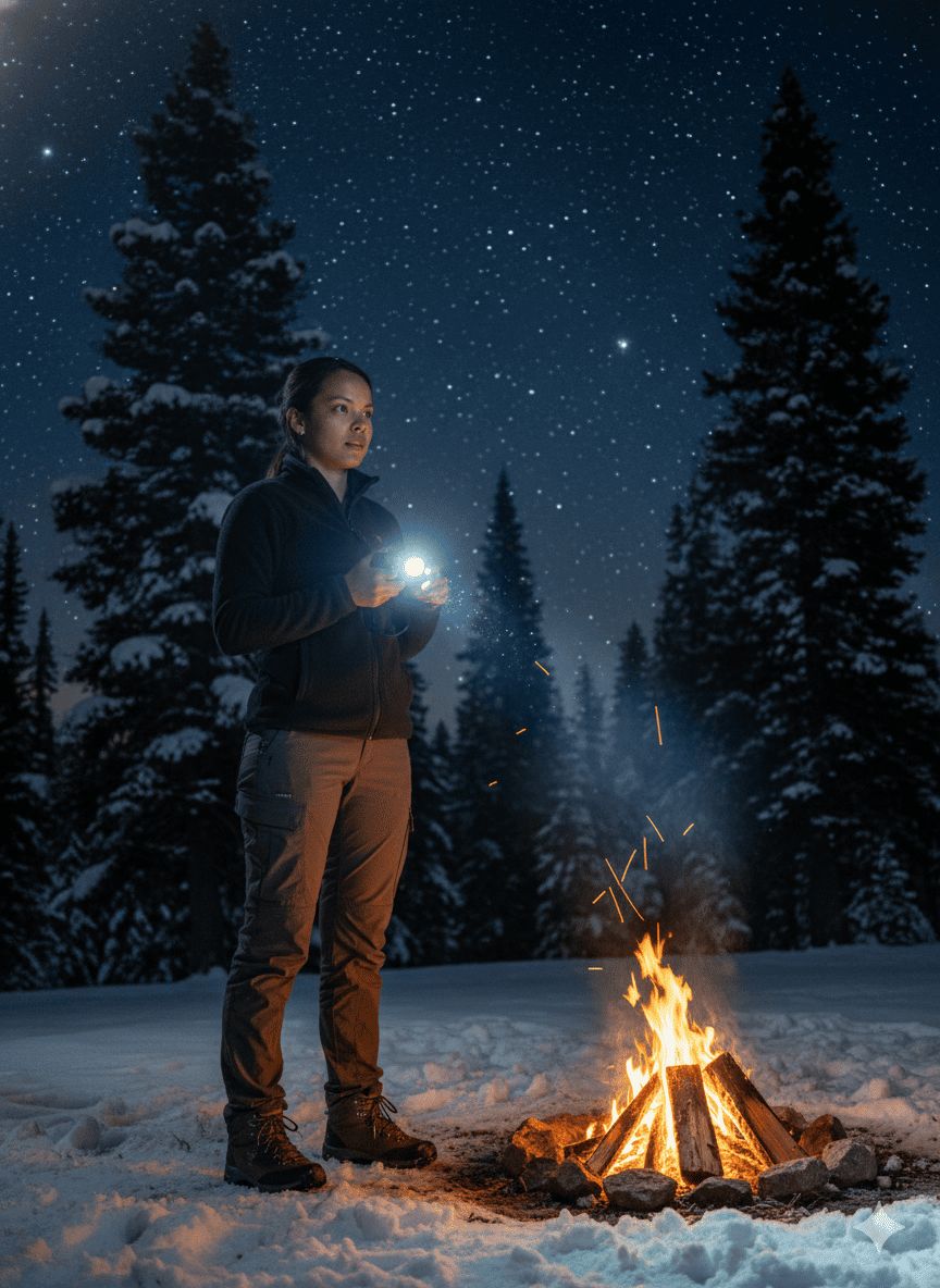 campamento de montaña + linterna frontal LED