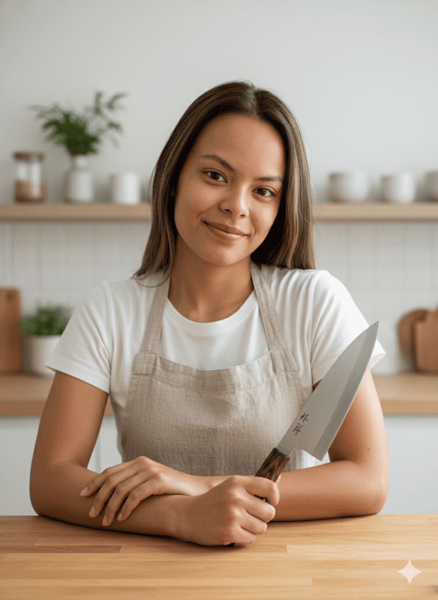 cocina minimalista + cuchillo de chef japonés de alta calidad y hoja afilada 