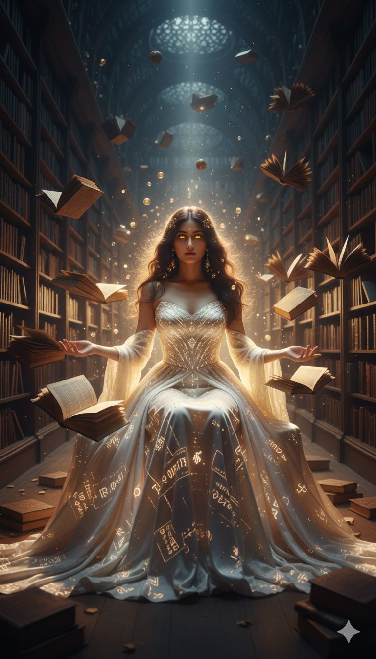 Diosa de la Luz en una Biblioteca Infinita