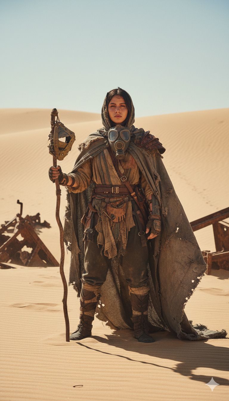 Guerrera Nómada en un Desierto Post-Apocalíptico