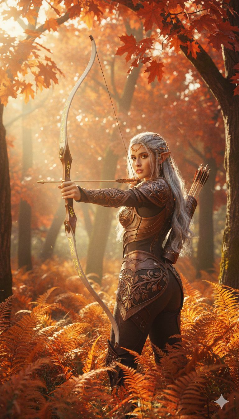 Arquera Élfica en un Bosque Otoñal