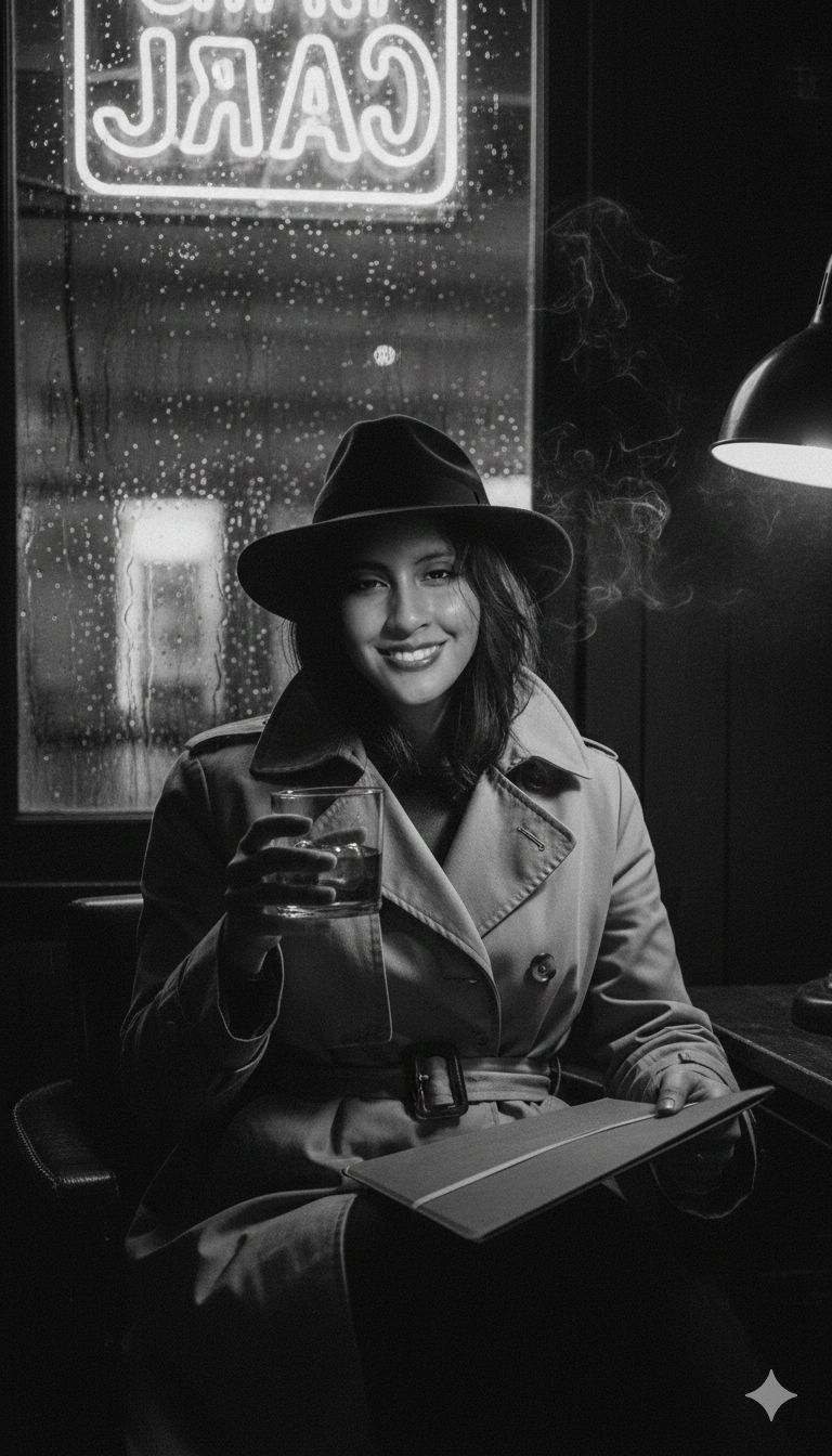 Detective en una Lluviosa Avenida Nocturna (Film Noir)